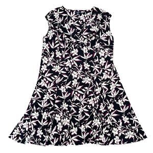 CHAPS Navy Blue White Purple Floral Sleeveless V-Neck Midi Dress 24W Cottagecore